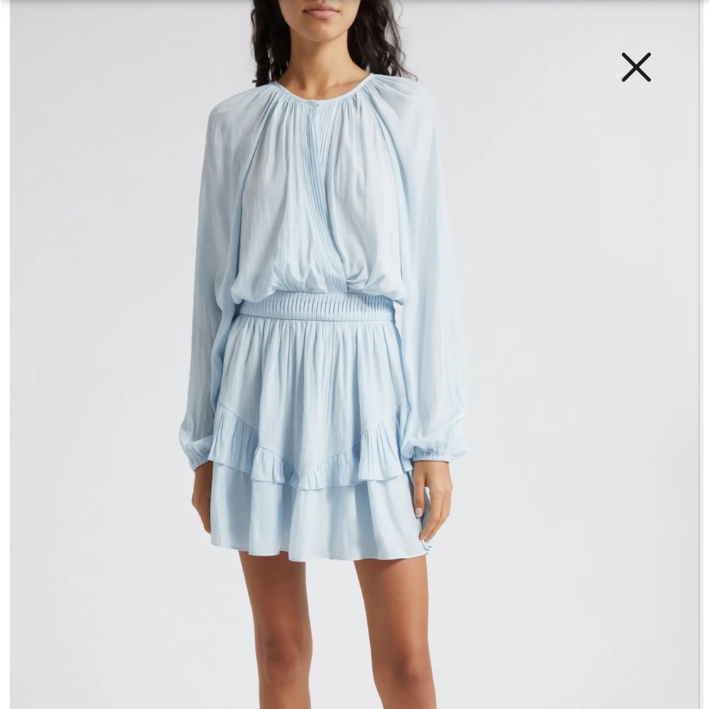 RAMY BROOK Ramona Long Sleeve Minidress Dress In Baby Blue. Sz Large